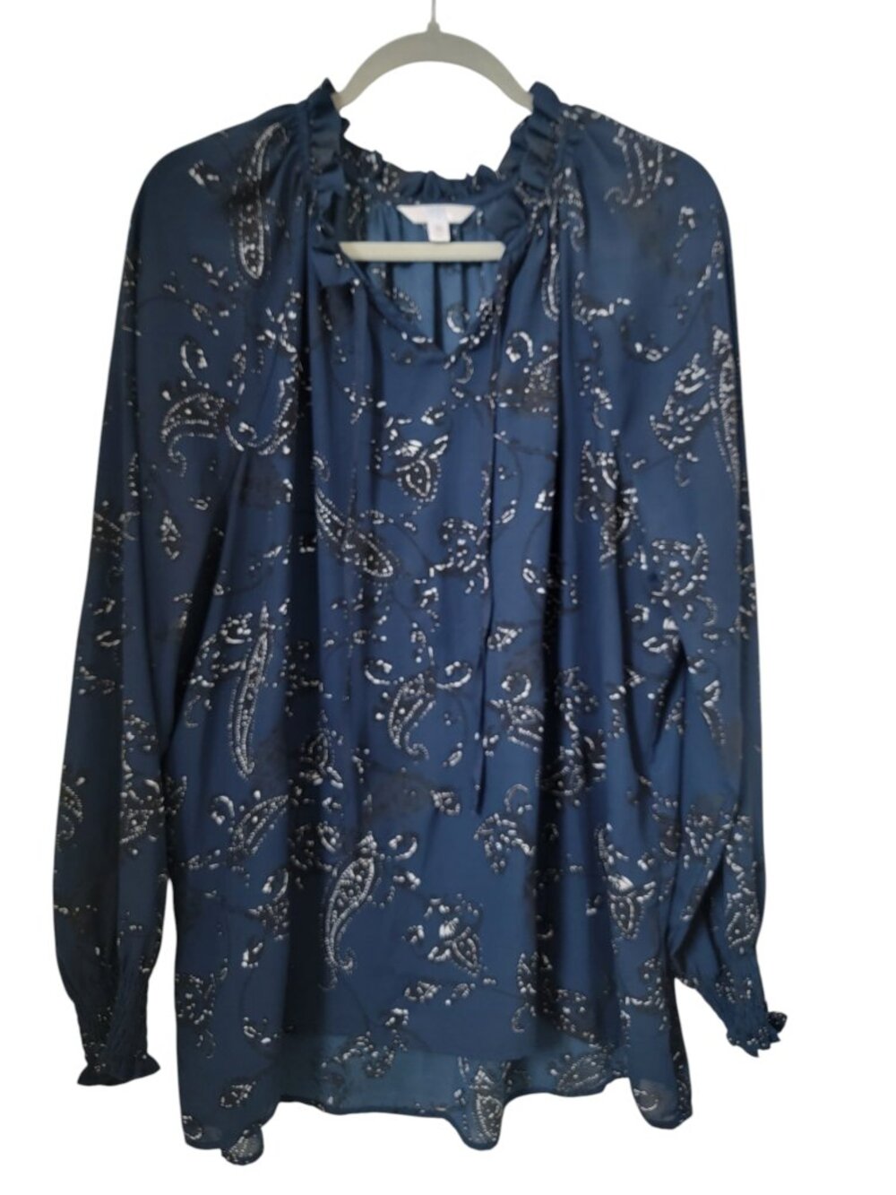 Time and Tru Size XXL (20) Navy Blue Long Sleeve Paisley Floral Print Blouse